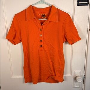 Tory Burch orange short sleeve button up polo SIZE LARGE